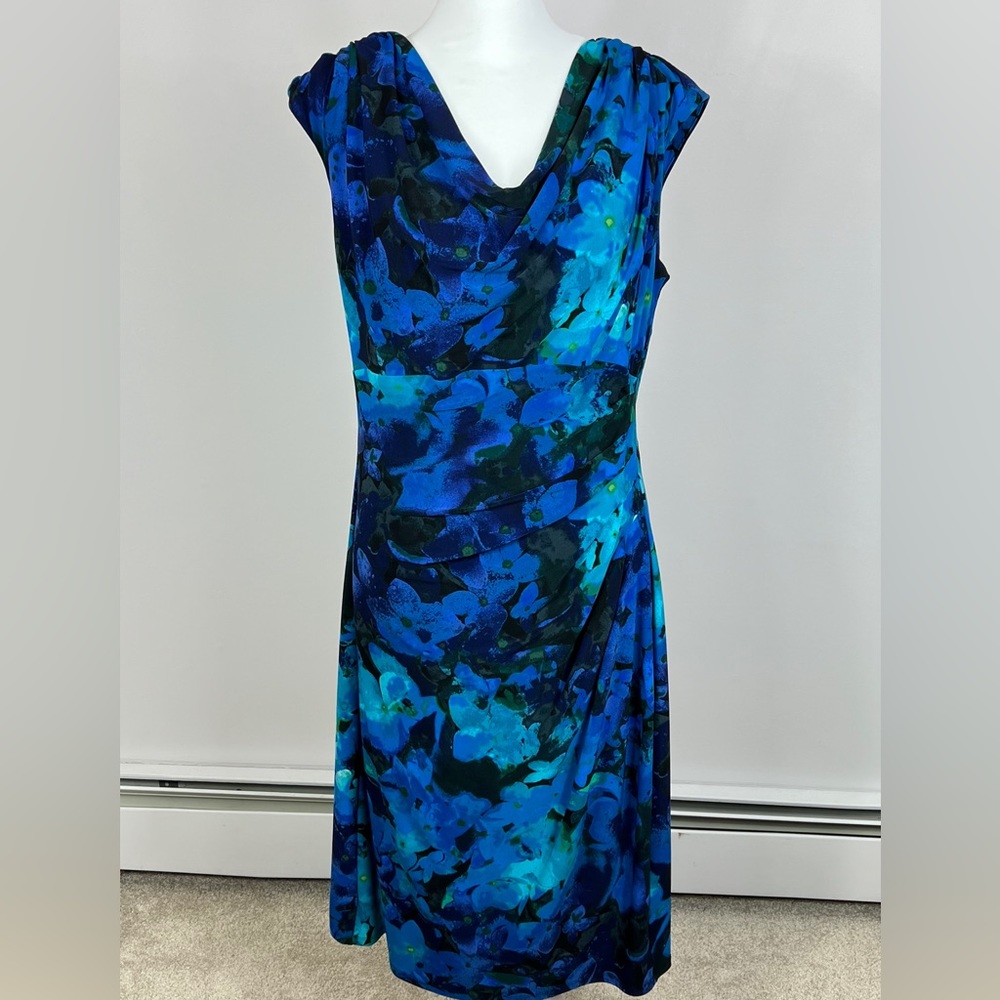 Ralph Lauren blue water color floral short sleeve dress size 14